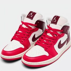 Nike Air Jordan 1 Mid White Red Basketball Sneakers